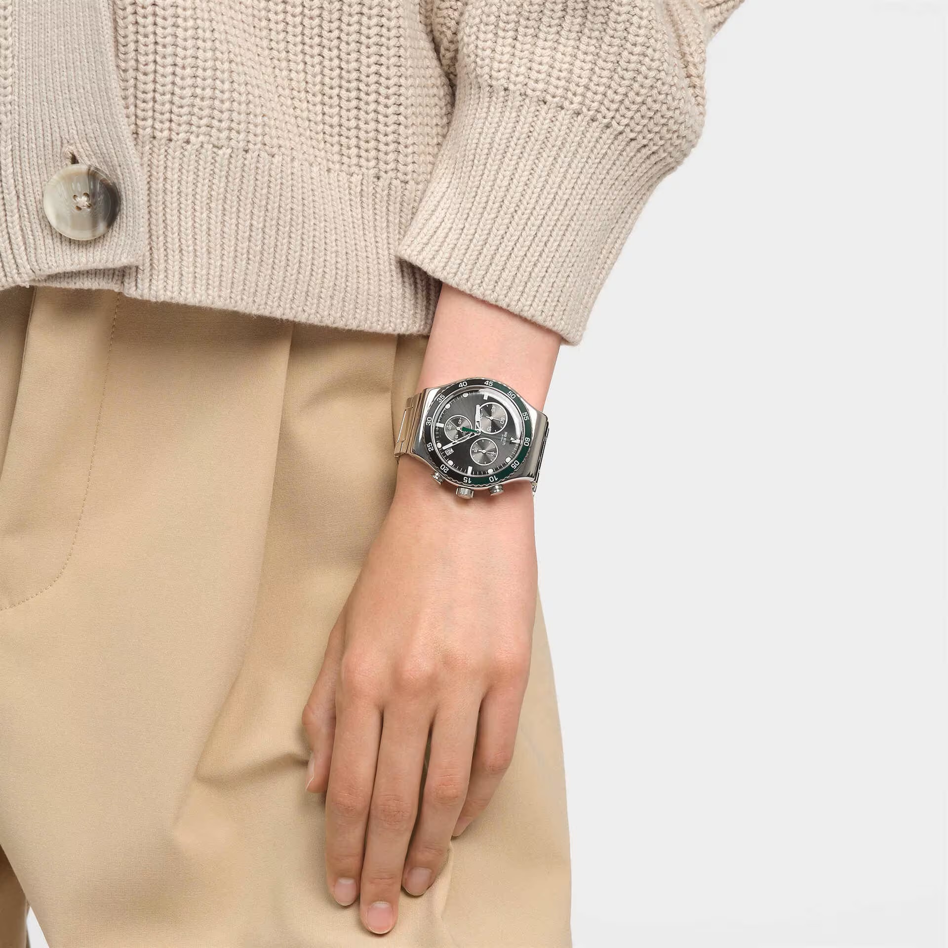 SWATCH Irony Dark Green Chronograph 43mm Silver Stainless Steel Bracelet YVS506G - 4