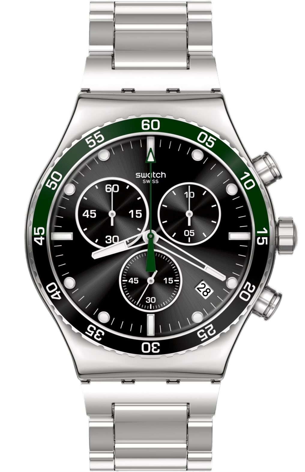 SWATCH Irony Dark Green Chronograph 43mm Silver Stainless Steel Bracelet YVS506G - 1