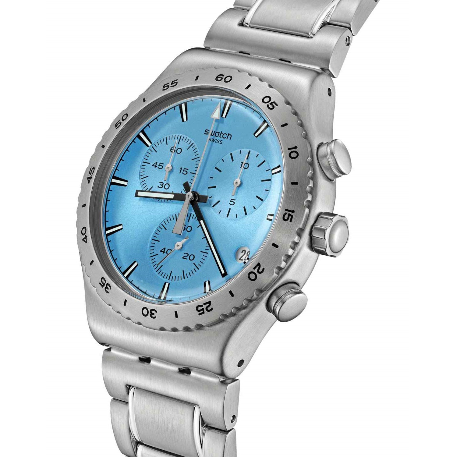 SWATCH Irony Chronograph That'S So Peachy 43mm Silver Stainless Steel Bracelet YVS528G - 