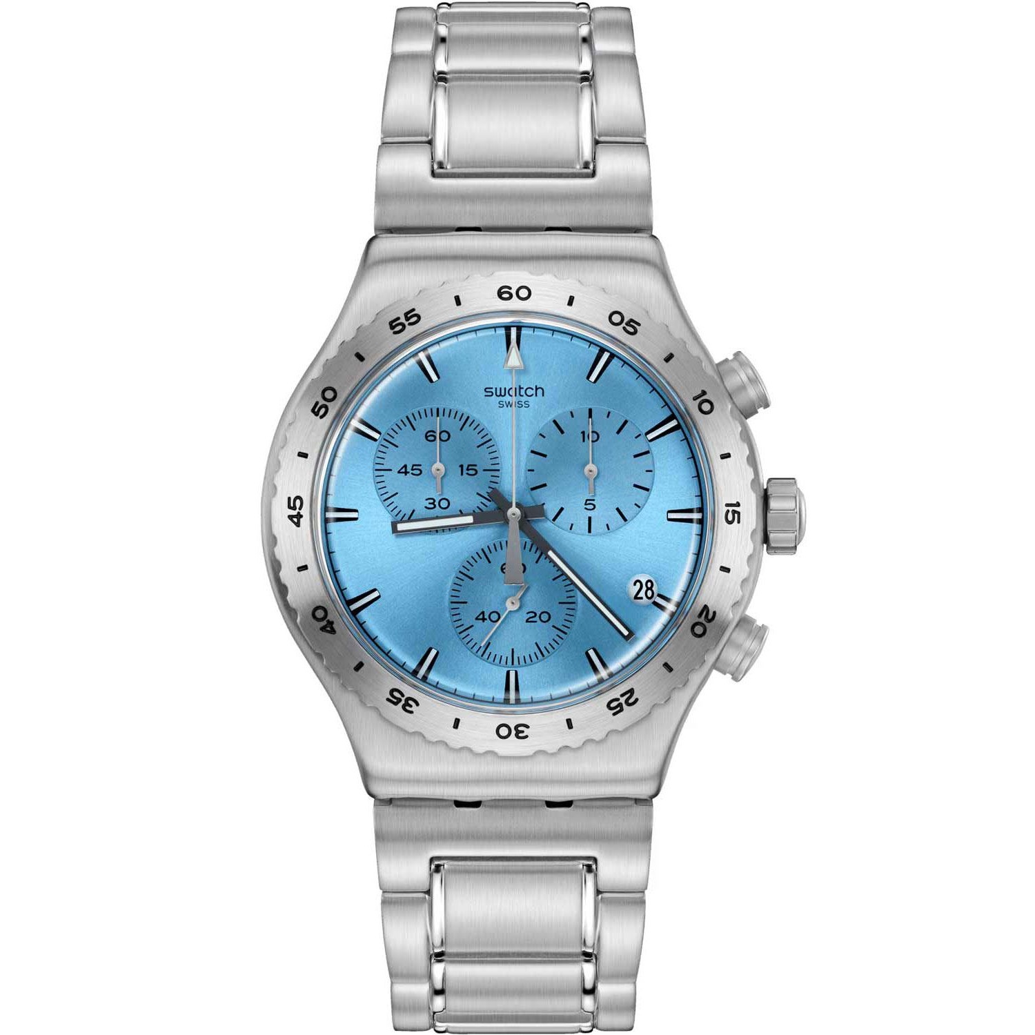 SWATCH Irony Chronograph That'S So Peachy 43mm Silver Stainless Steel Bracelet YVS528G - 