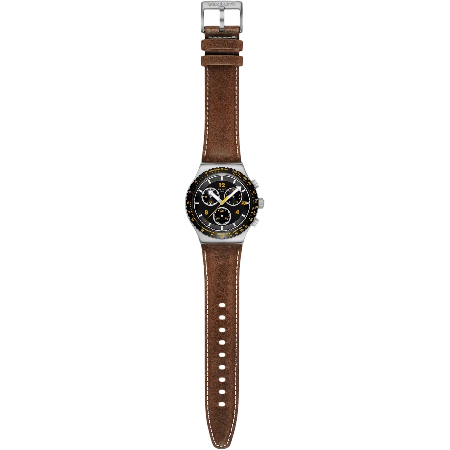 SWATCH Irony Chronograph Canyon Chaser 43mm Silver Stainless Steel Brown Leather Strap YVS530 - 3