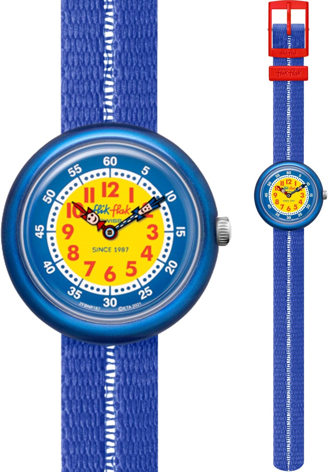 FLIK FLAK Retro Blue 31.85mm Blue Fabric Strap ZFBNP187 - 