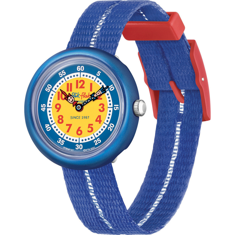 FLIK FLAK Retro Blue 31.85mm Blue Fabric Strap ZFBNP187 - 
