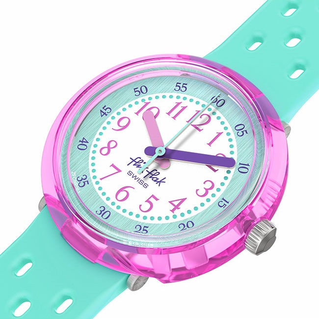 FLIK FLAK Bubbly Hours Fizz In Mint 31.85mm Green Silicon Strap ZFCNP003 - 