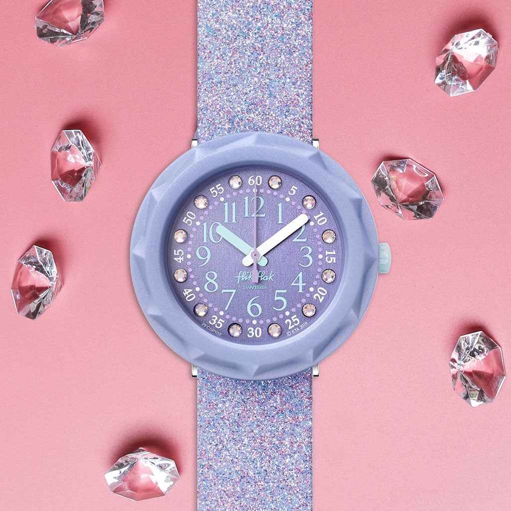 FLIK FLAK Shine Bright Lilaxus 36.7mm Purple Silicone Strap ZFCSP102 - 4