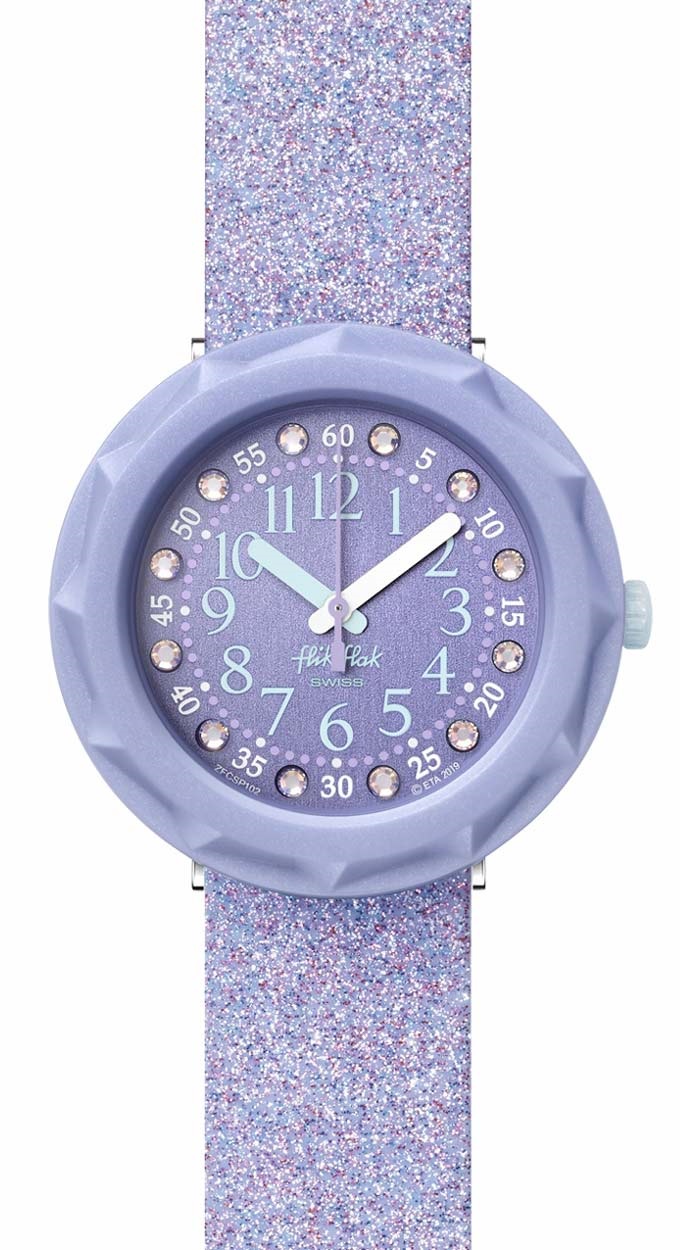 FLIK FLAK Shine Bright Lilaxus 36.7mm Purple Silicone Strap ZFCSP102 - 