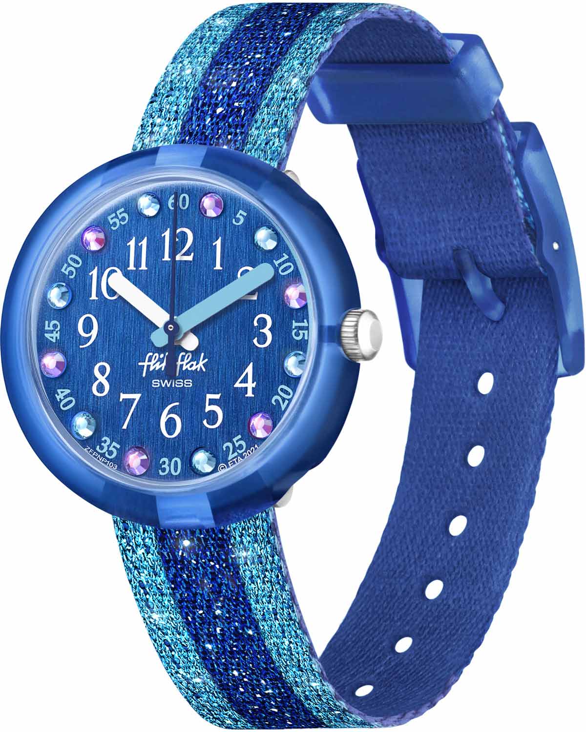 FLIK FLAK Shine Bright Shine In Blue 31.85mm Two Tone Fabric Strap ZFPNP103 - 