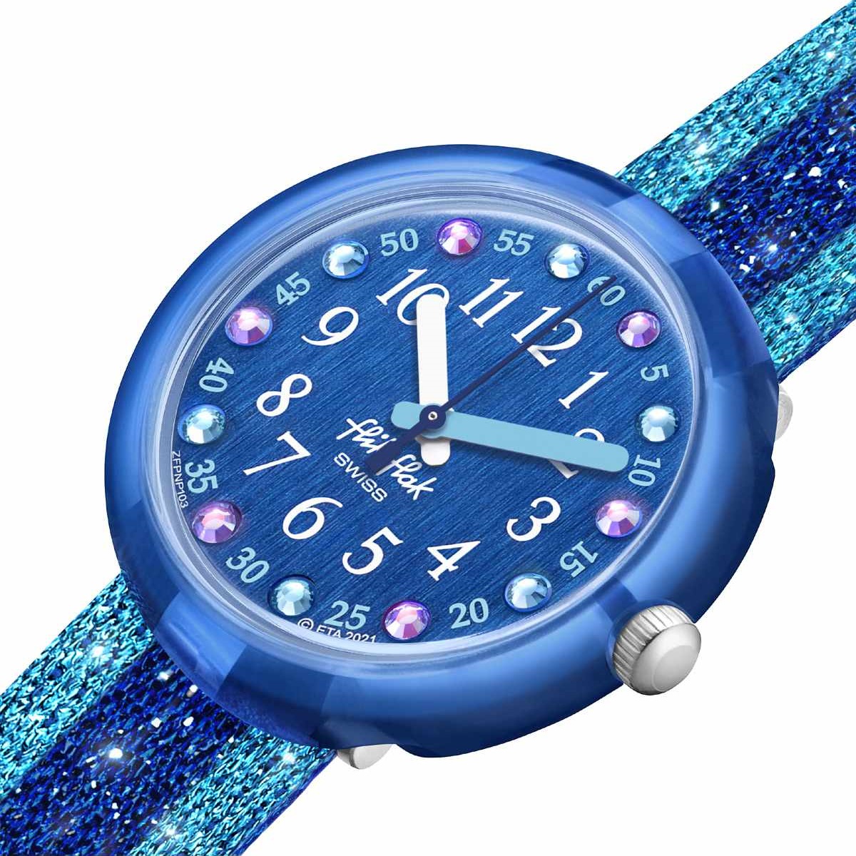 FLIK FLAK Shine Bright Shine In Blue 31.85mm Two Tone Fabric Strap ZFPNP103 - 3