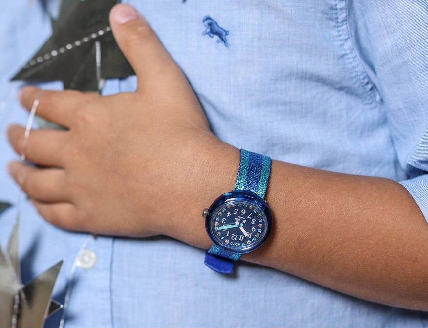 FLIK FLAK Shine Bright Shine In Blue 31.85mm Two Tone Fabric Strap ZFPNP103 - 5