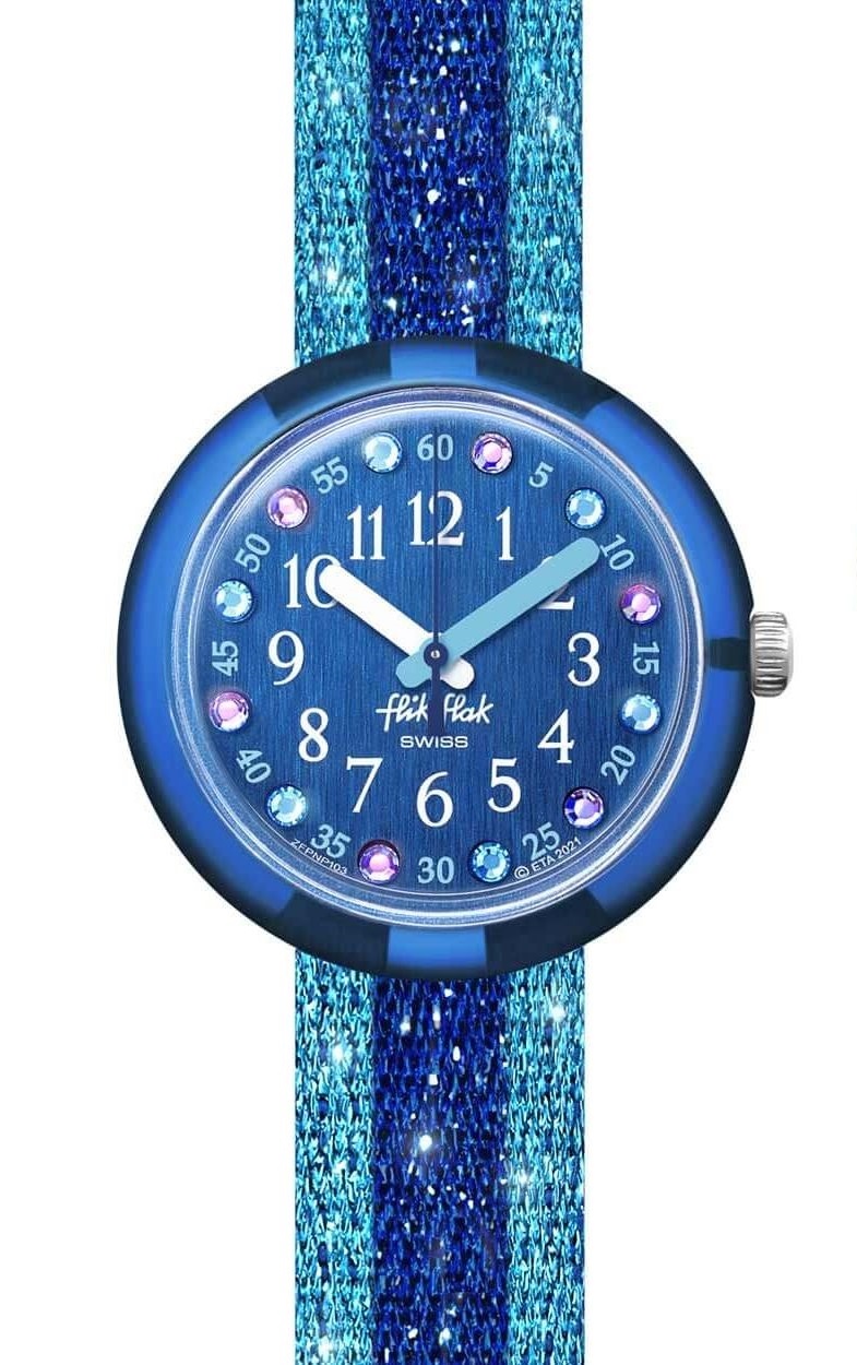 FLIK FLAK Shine Bright Shine In Blue 31.85mm Two Tone Fabric Strap ZFPNP103 - 