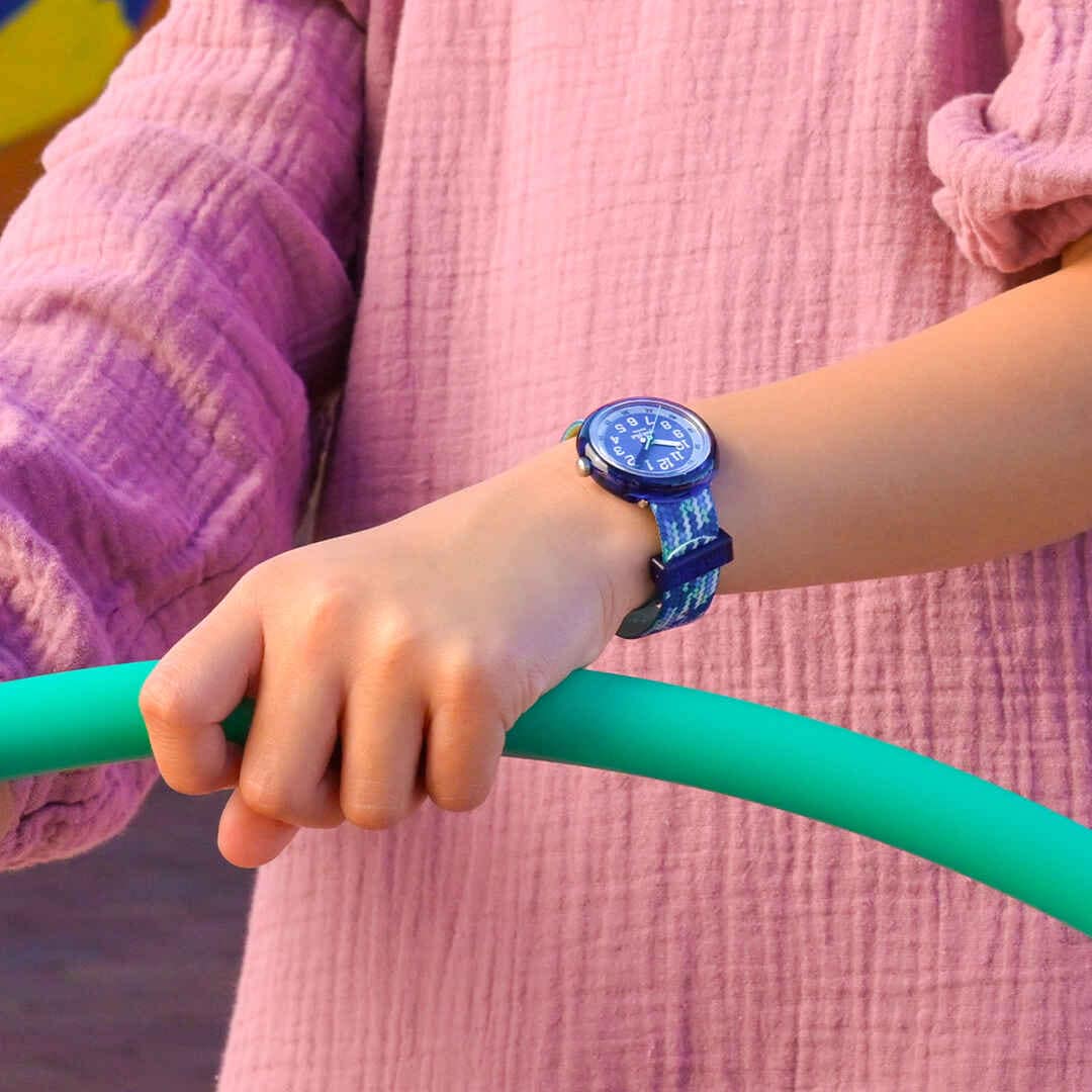 FLIK FLAK Power Time Braid In Blue 31.85mm Multicolour Fabric Strap ZFPNP169 - 