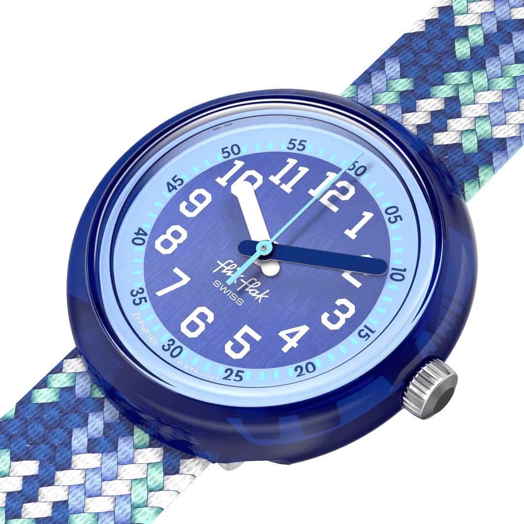 FLIK FLAK Power Time Braid In Blue 31.85mm Multicolour Fabric Strap ZFPNP169 - 3