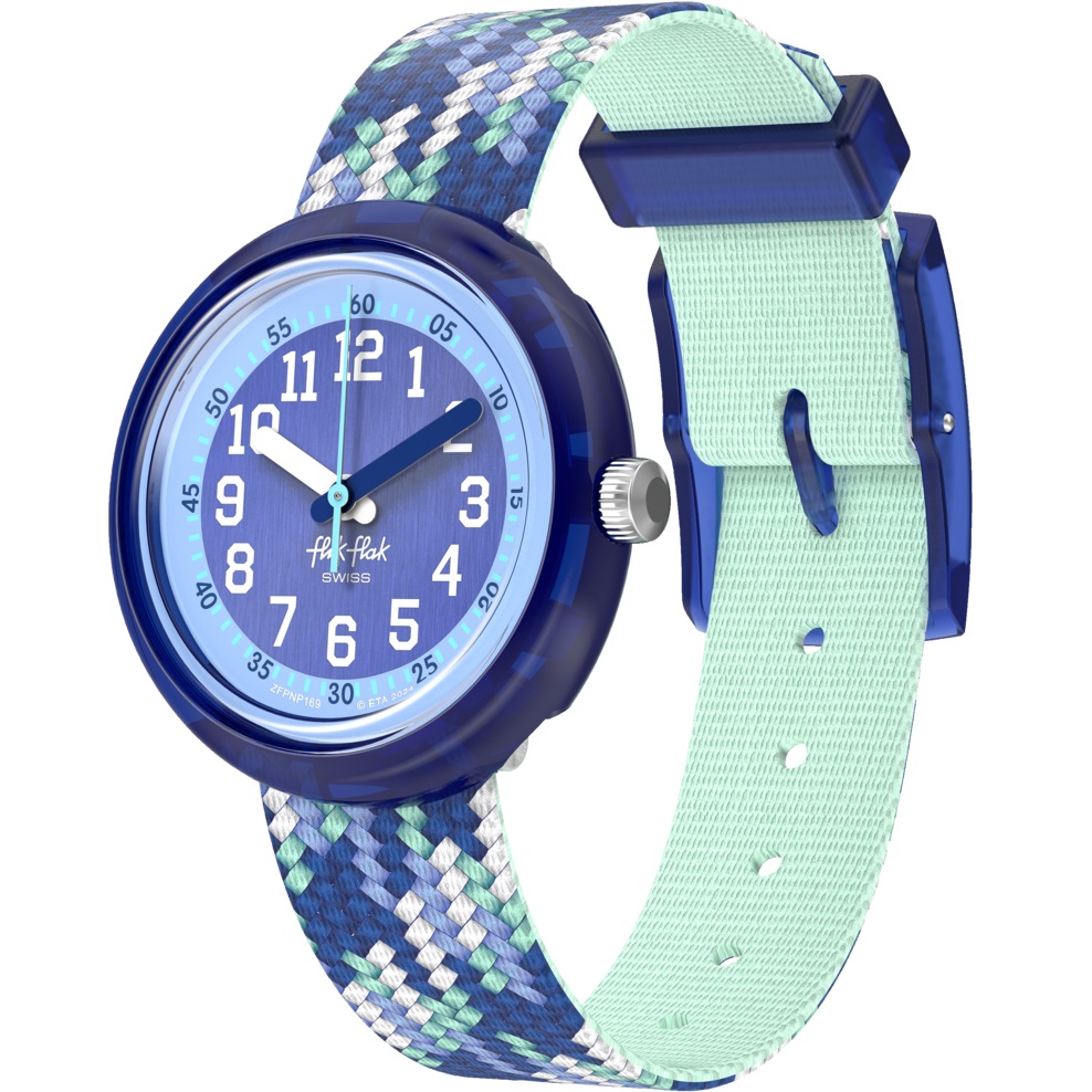 FLIK FLAK Power Time Braid In Blue 31.85mm Multicolour Fabric Strap ZFPNP169 - 