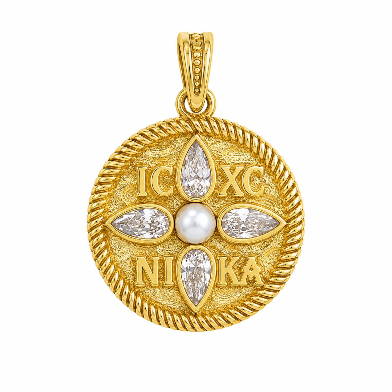 ΜΕΝΤΑΓΙΟΝ Κωνσταντινάτο SENZIO Collection από Κ9 Κίτρινο Χρυσό με Πέτρες Ζιργκόν και Μαργαριτάρι 3MAN.300PE - 
