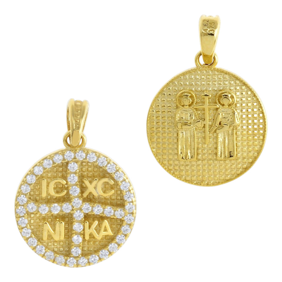 ΜΕΝΤΑΓΙΟΝ Κωνσταντινάτο SENZIO Collection Διπλής Όψης από Κ9 Κίτρινο Χρυσό με Πέτρες Ζιργκόν 3MAN.304PE - 