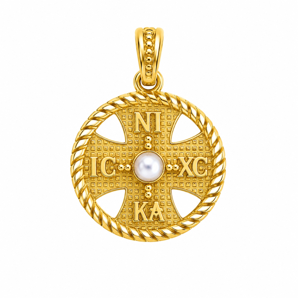 ΜΕΝΤΑΓΙΟΝ Κωνσταντινάτο SENZIO Collection Διπλής Όψης από Κ9 Κίτρινο Χρυσό με Πέρλα 3MAN.306PE - 