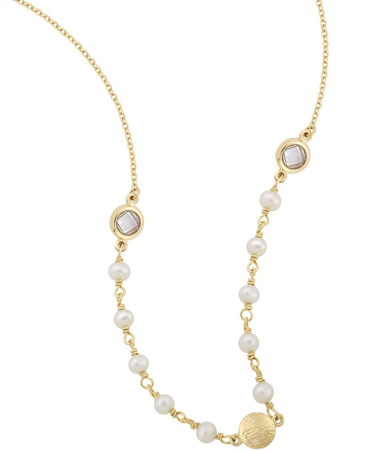 ΚΟΛΙΕ SENZIO 9K Κίτρινο Χρυσό με Μαργαριτάρια και Πέτρες Ζιργκόν AXN2058 - 