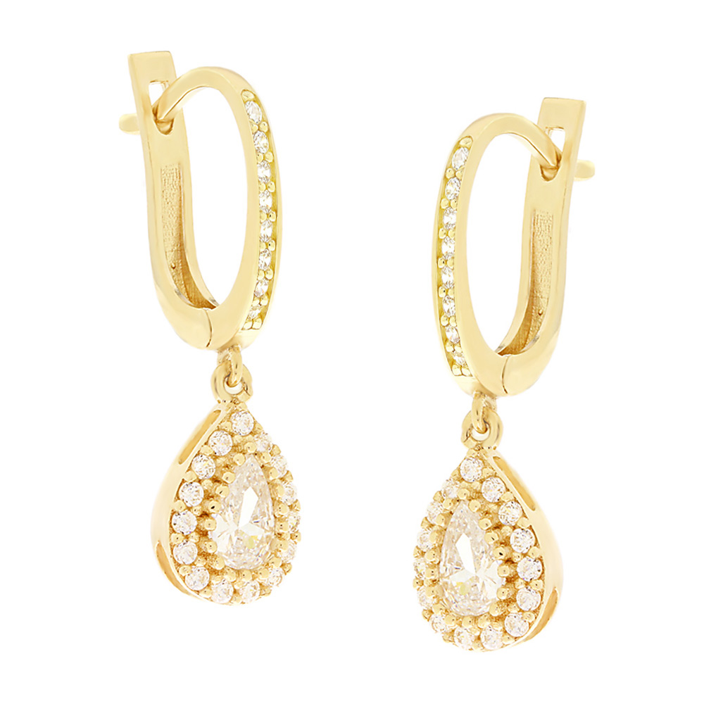 EARRINGS Dangle Halo SENZIO Collection K14 Yellow Gold with Zircon Stones 5MAK.8724OR