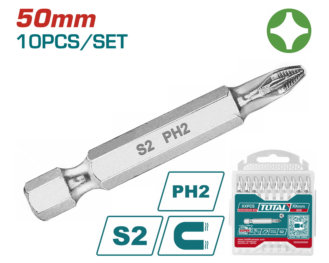 TOTAL ΜΥΤΕΣ ΜΑΓΝΗΤΙΚΕΣ PH2 50mm 10ΤΕΜ TAC16PH223 - 