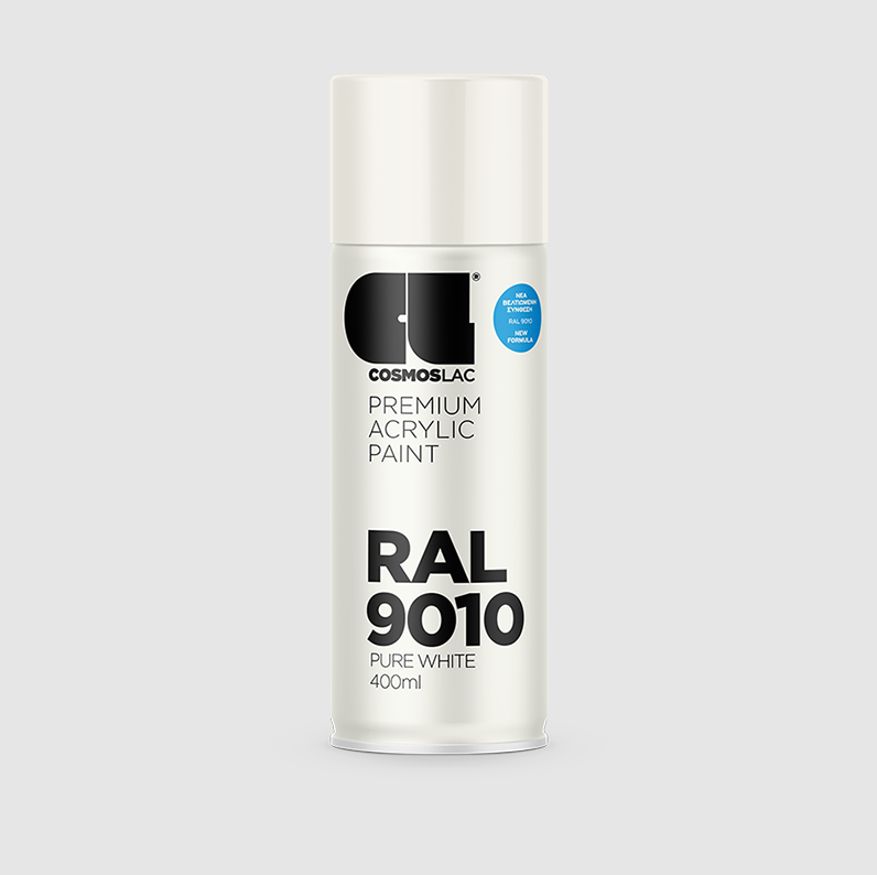 COSMOLAC SPRAY ΑΚΡΥΛΙΚΟ RAL9010 MATTE WHITE 400ml (μέταλλο, ξύλο, κεραμικά, πέτρα, πηλό, γυαλί,) - 