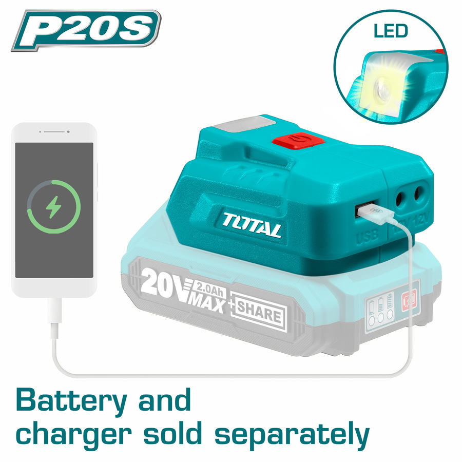 TOTAL ΦΟΡΤΙΣΤΗΣ USB-A 20V Li-Ion Powerbank SOLO (TUCLI2022) - 