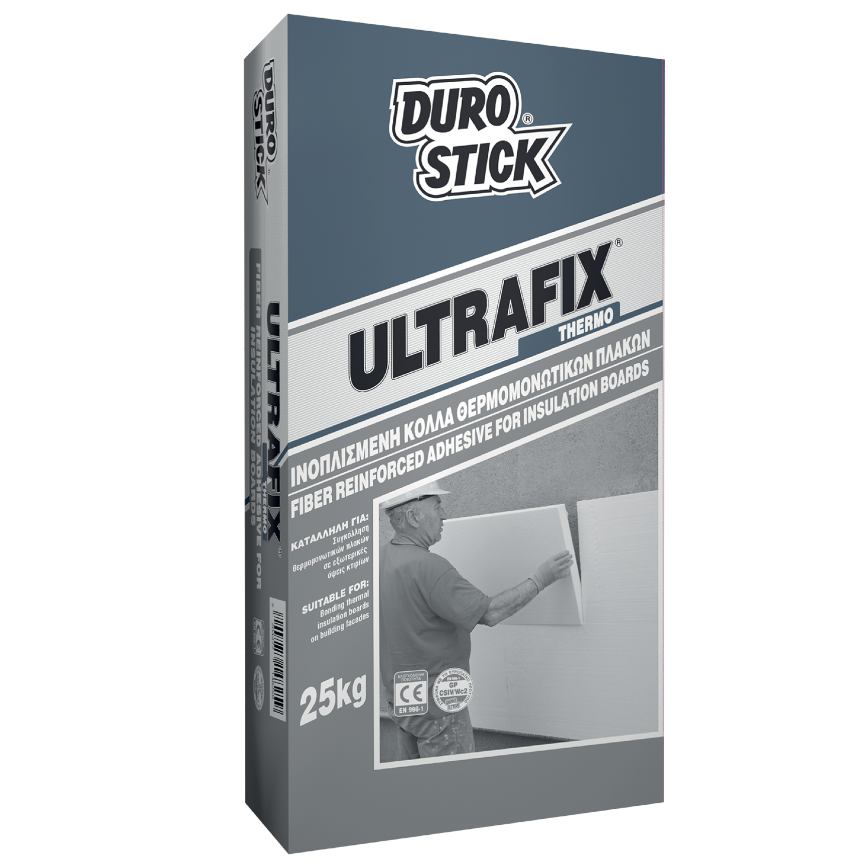 DUROSTICK ULTRAFIX THERMO ΓΚΡΙ 25KG Ινοπλισμένη κόλλα θερμομονωτικών πλακών - 