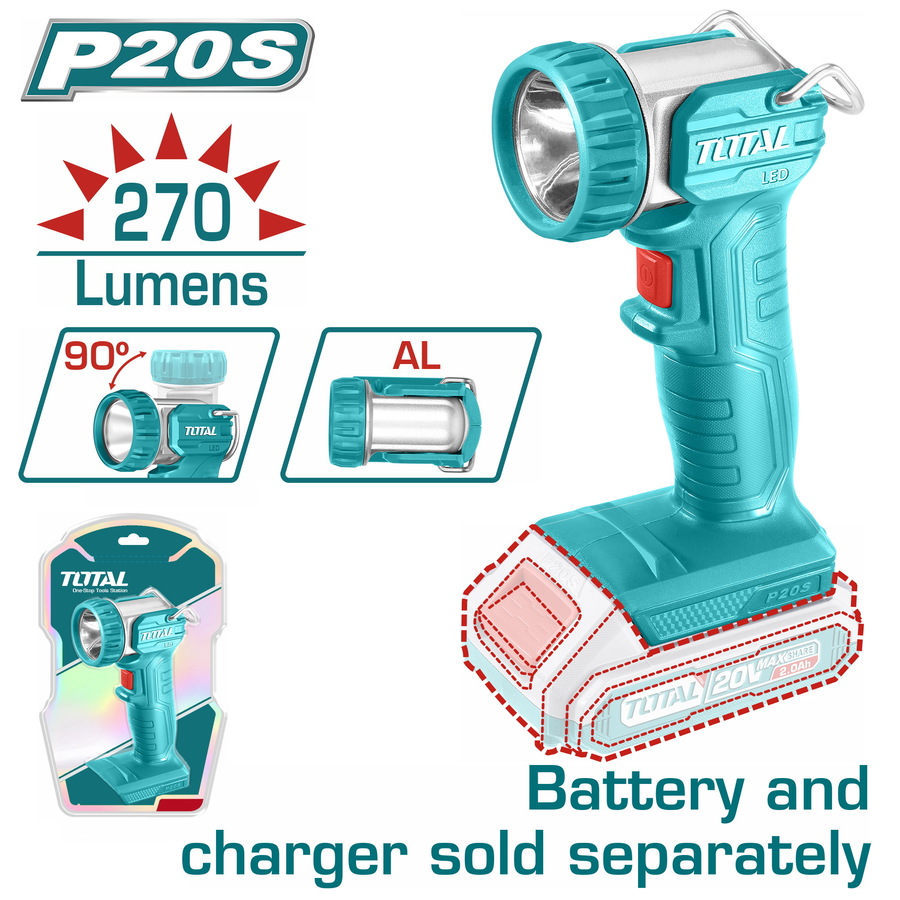 TOTAL ΕΠΑΓΓ. ΦΑΚΟΣ ΜΠΑΤ. Li-ion 20V / 5W ΧΩΡΙΣ ΜΠΑΤΑΡΙΑ & ΦΟΡΤΙΣΤΗ (TWLI2038) - 