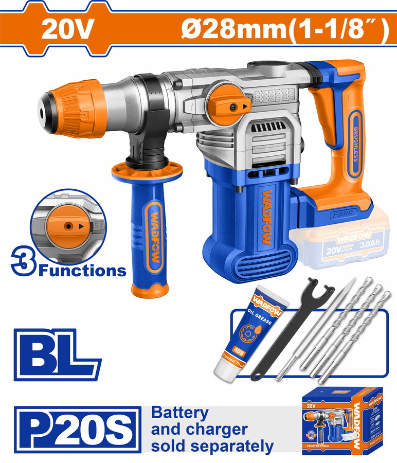 WADFOW ΠΝΕΥΜΑΤΙΚΟ ΠΙΣΤΟΛΕΤΟ ΜΠΑΤ. Li-ion 20V / 28mm ΧΩΡΙΣ ΜΠΑΤΑΡΙΑ & ΦΟΡΤΙΣΤΗ (WLM1528) - 