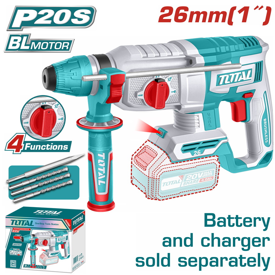 TOTAL ΕΠΑΓΓ. ΠΝΕΥΜΑΤΙΚΟ ΠΙΣΤΟΛΕΤΟ ΜΠΑΤ. Li-ion 20V / 26mm ΧΩΡΙΣ ΜΠΑΤΑΡΙΑ & ΦΟΡΤΙΣΤΗ (TRHLI20268) - 