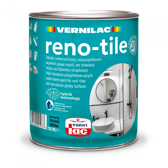 VERNILAC RENO TILE ΛΕΥΚΟ 0.75Lt ΠΟΛΥΟΥΡΕΘΑΝΙΚΟ-ΑΚΡΥΛΙΚΟ ΧΡΩΜΑ ΝΕΡΟΥ ΓΙΑ ΠΛΑΚΑΚΙΑ ΤΟΙΧΟΥ - 