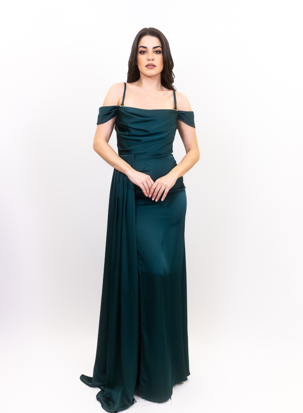 Gloria - Εντυπωσιακό φόρεμα off shoulder με σκίσιμο και ουρά - 1