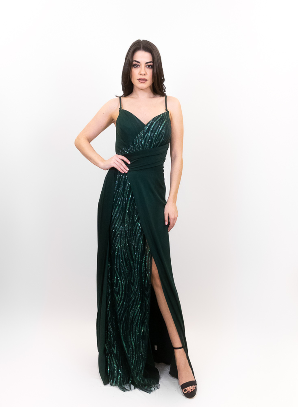 Mariza - Σατέν ασύμμετρο  φόρεμα με λαμπερές λεπτομέρειες - 2