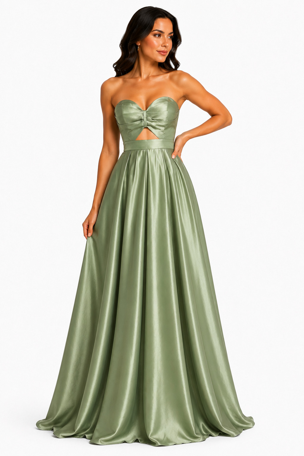 Grace - Maxi Σατέν Στράπλες Φόρεμα με Cut-Out & Αέρινη Α-Line Φούστα - 2