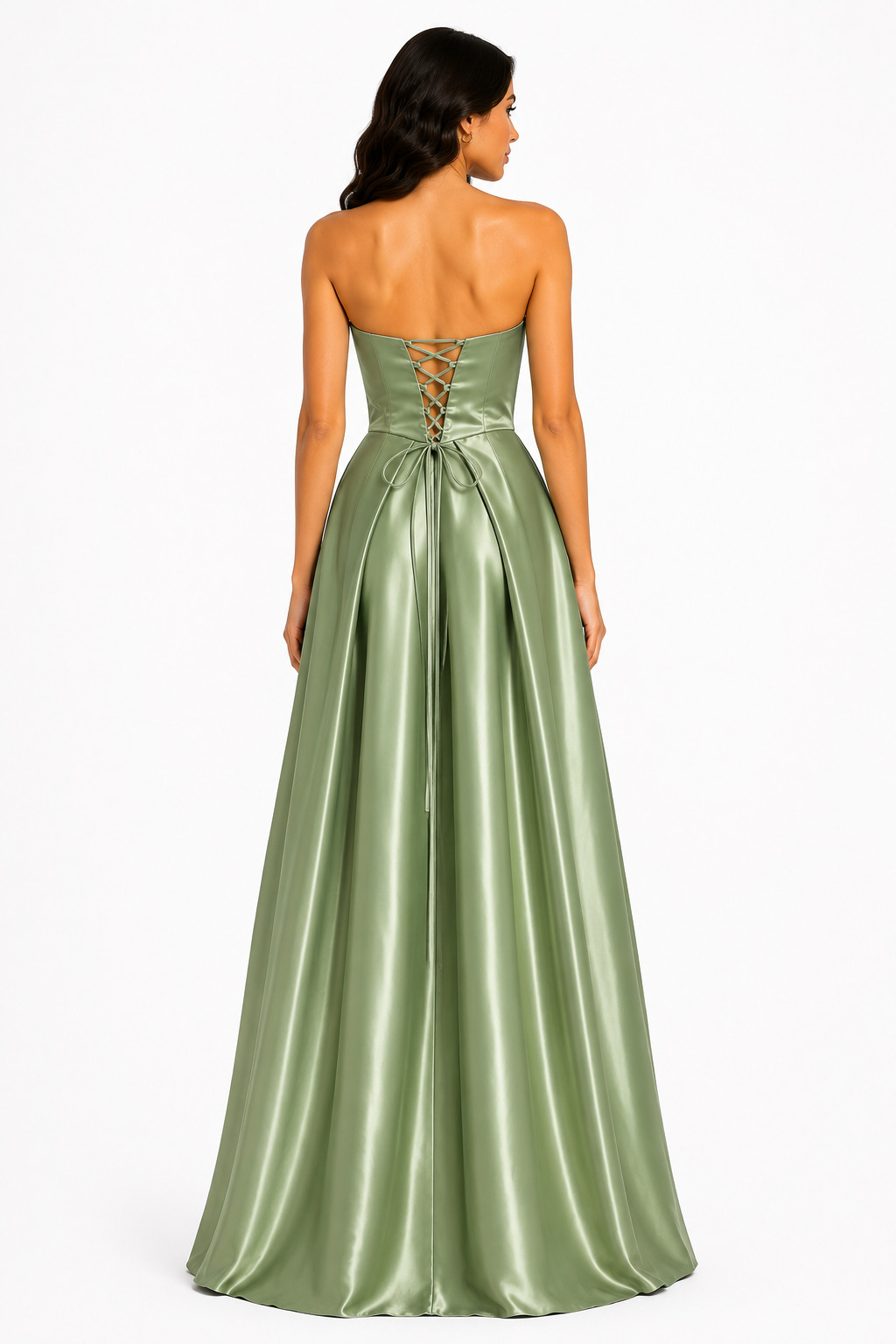 Grace - Maxi Σατέν Στράπλες Φόρεμα με Cut-Out & Αέρινη Α-Line Φούστα - 3